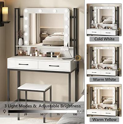 Tiptiper Vanity Desk with Lighted Mirror in 3 Colors, White Vanity
