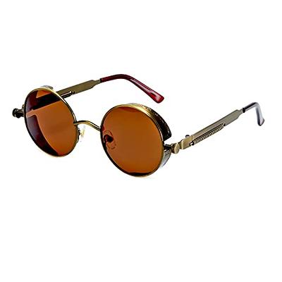 Retro Hippie Fashion Metal Color Lens Sunglasses, Gold Brown | zeroUV