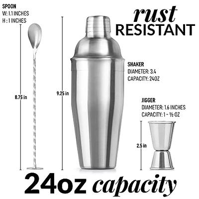 Large 24 oz Stainless Steel Cocktail Shaker Set - Mixed Drink Shaker -  Martini Shaker Set With Built In Strainer, Double Sided Jigger & Combo  Muddler