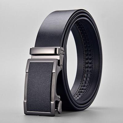 Buy M Buckle Black Jeans Belt, Automatic Buckle Genuine Leather Classic  100% Leather Ratchet Belt Adjustable Dress Belt With Plus Size at