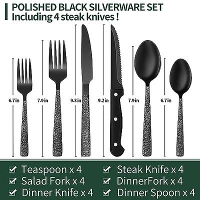 Black Hammered Silverware Set, 24-Piece Stainless Steel Square Flatware Set  with Steak Knives for 4, Food-Grade Tableware Cutlery Set, Utensil Sets for  Home Restaurant, Mirror Finish, Dishwasher Safe - Yahoo Shopping