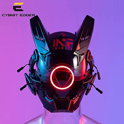 Cyber punk Mask Helmet with Braids Light up Techwear Punk Mask Cosplay  Samurai Mask Costume for Men Women Halloween Party Gifts