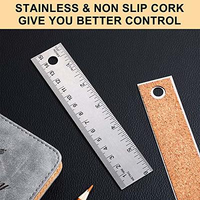 Jam Stainless Steel Ruler, 12 inch, Metal Ruler with Non,Skid Cork Backing, Grey Metallic, 12/Pack