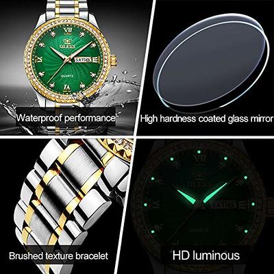 OLEVS Watches for Men Classic with Date Business Dress Luxury Big Face  Green/Black/Blue Waterproof Luminous Mens Wrist Watch Analog Two Tone  Stainless