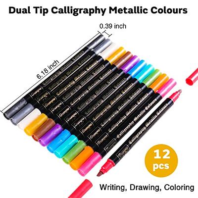 Colourcolor Metallic Marker Pens - Dual Tip Brush and Fine Point Pens for  DIY Album, Black Cards, Rock Painting, Card Making, Scrapbooking, Fabric,  Metal, Ceramics, Wine Glass, Set of 12 - Yahoo Shopping