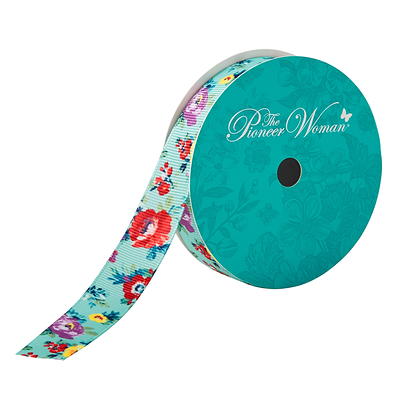 25 yards-Teal w/ Satin Trim Ribbon (3/8, 5/8, 7/8, 1.5