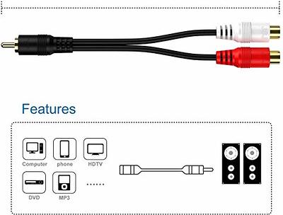 8 Inch Gold-Plated RCA Female to Dual RCA Male Y Splitter Cable Adapter for  Subwoofer