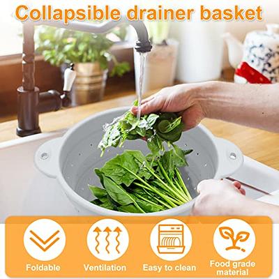 Silicone Kitchen Food Strainer Basket Drainer, Collapsible Kitchen Colander  Drain Basket