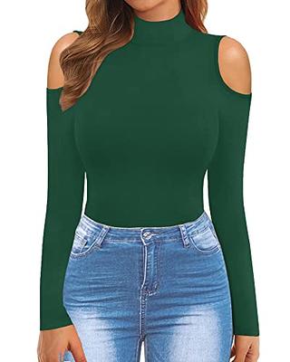 HERLOLLYCHIPS Womens Long Sleeve Tops Cut Out Front Ribbed Fitted