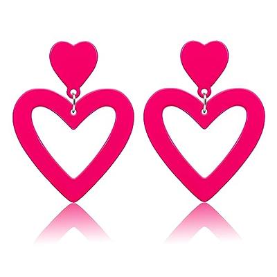 New Y2k Pink Flower Heart Shiny Zircon Hoop Earrings Set For Women