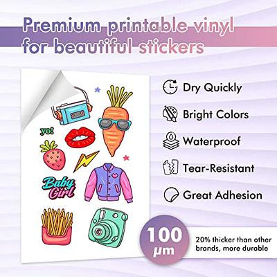 Premium Printable Vinyl Sticker Paper for Inkjet & Laser Printer - 34 Sheets Self-Adhesive Sheets Matte White Waterproof