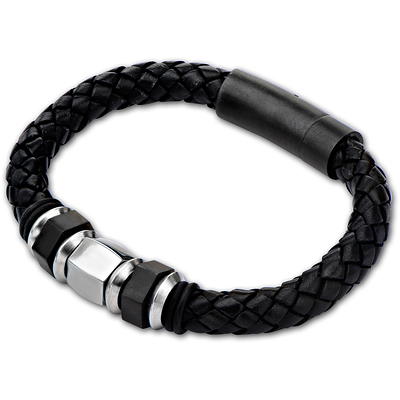 Diesel All-Gender Stainless Steel and Leather Bracelet, Color