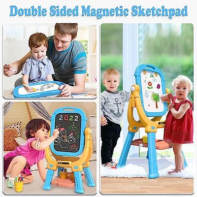 ERYOK Kid'S Art Easel with Adjustable Double-Sided Magnetic Board, Paper  Roll, S