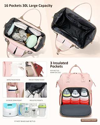 Baby Diaper Bag Backpack with Changing Pad, Pacifier Case - Pink Diaper Bags  for Girl Boy Newborn