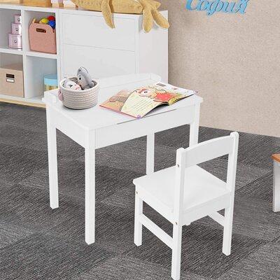 Costway Kids Table & Chair Set Wooden Activity Art Study Desk w/Storage  Space White