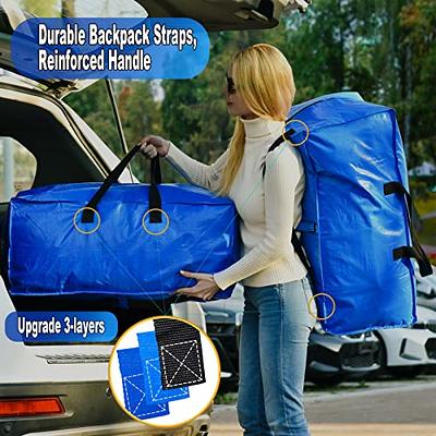 2 Pack Heavy Duty Moving Bags, Extra Large Storage Totes W/ Backpack Straps  Strong Handles Zippers, Reusable Plastic Moving Totes,Blue 