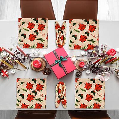 Christmas Cloth Dinner Napkins - Ornaments & Ribbons - Xmas Holiday Table  Decor