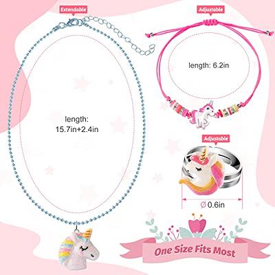 24 Pcs Little Girl Jewelry Set Kids Unicorn Necklace Cute Woven Bracelet Ring for Girls Pretend Dress Up Party Favor (Cute Style)