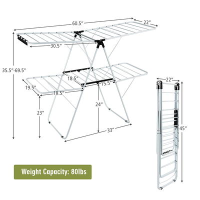 SONGMICS Clothes Drying Rack, Foldable 2 - Level Laundry Drying Rack, Free - Standing Large Drying Rack, with Height