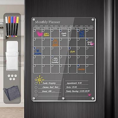 FUCNEN Dry Erase Calendar Acrylic Calendar for Fridge 16x12 Magnetic Fridge Calendar Monthly&Memo Board Set Includes 8 Markers & Holder & Eraser