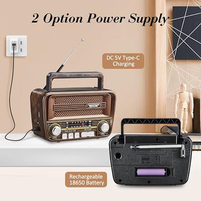 PRUNUS J-160 Small Retro Vintage Radio with Bluetooth, Portable Transistor  Radio AM FM, Rechargeable Battery Operated, Support TF Card AUX USB MP3