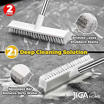 2 in 1 Floor Brush Scrubber with Long Handle Grout Brush Scrape