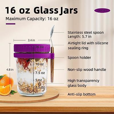 Overnight Oats Container Mason Jar,10 Oz Oatmeal Glass Canning with Lids  and Spoon,Reusable Yogurt Parfait Cup with Wide Mouth Lid and Measurement