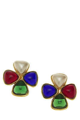 Chanel - Multicolor Gripoix & Faux Pearl Clover Earrings - Yahoo Shopping