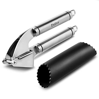 KITEXPERT Garlic Press, Premium Garlic Mincer with Ergonomic Grip Handle,  Professional Garlic Presser Crusher and Peeler Set, Sturdy Ginger Press for