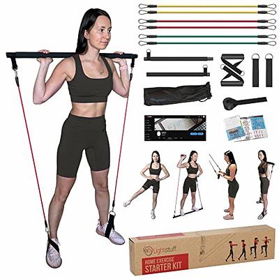 Goocrun Portable Pilates Bar Kit with Resistance Bands for Men and Women -  3 Set Exercise Bands (15, 20, 30 LB) - Home Gym， Workout Kit for Body  Toning – with Fitness