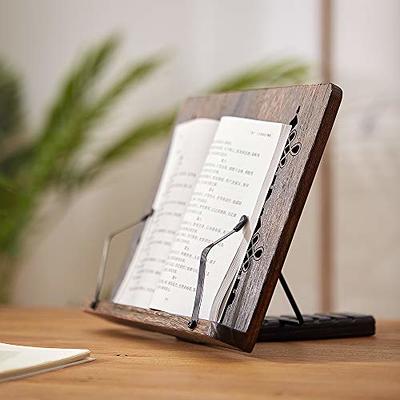 Bamboo Book Stand,Book Stand Wooden Reading Rest Reading Book Stand Holder  Cookbooks Holder with Page Paper Clips,Recipe Book Holder for Books Mobile