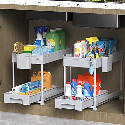 Iirios Under Sink Organizer and Storage, Height Adjustable 2-Tier Under  Sink Shelf with Sliding Drawer and 4 Hooks, Metal Multi-Use Cabinet Under  Sink