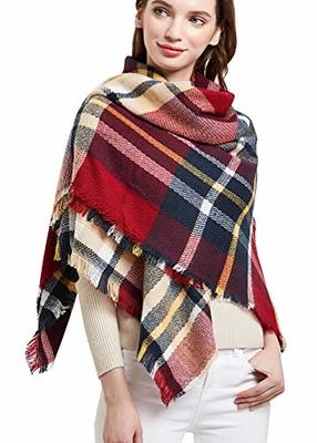 Wander Agio Women Blanket Square Winter Shawls Infinity Scarves White/Blue  plaid