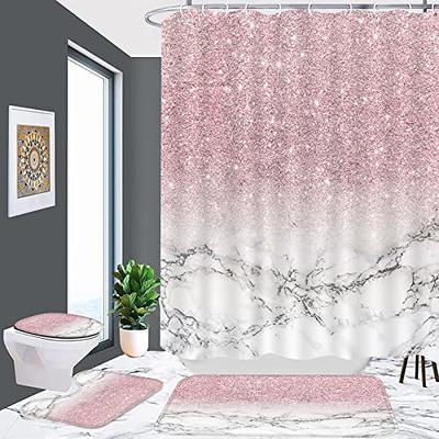 4 PCS Floral Lavender Shower Curtain Sets with Non-Slip Rugs