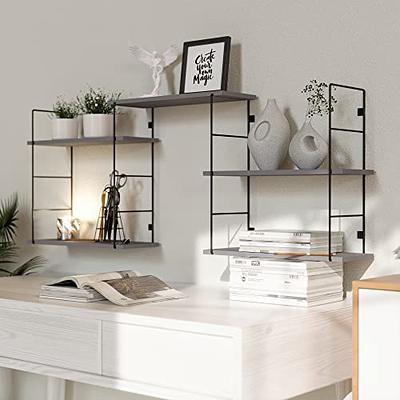 2 Tier Wall Mounted Torched Wood Bathroom Shelf Organizer with Hanging  Towel Bar