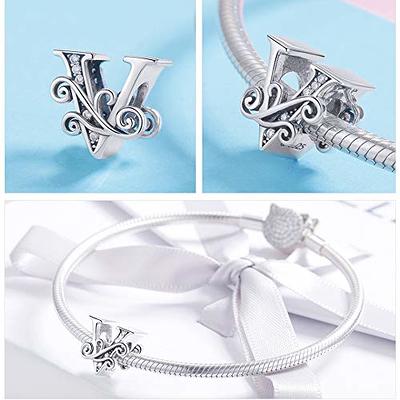 Alphabet V Charm 925 Sterling Silver Bracelet