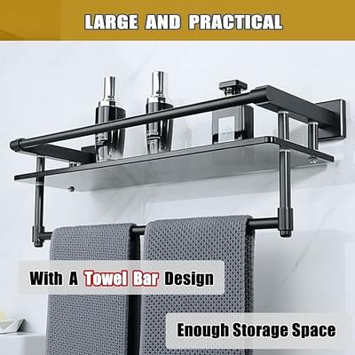 Bathroom Shelf Tempered Glass Floating Shelves Wall Mounted Storage & Towel  Bar