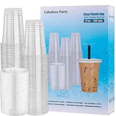 Kitcheniva Disposable Clear Plastic Cups With Flat Lids 16 oz Set