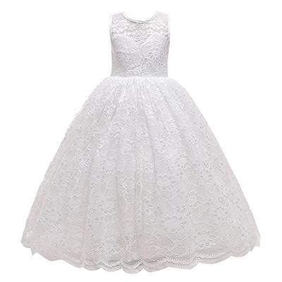 lace floral big girls dresses for party and wedding baby white