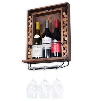 9- Bottle Brown Geometric Wall Wine Rack with 6 Glass Holder Slots