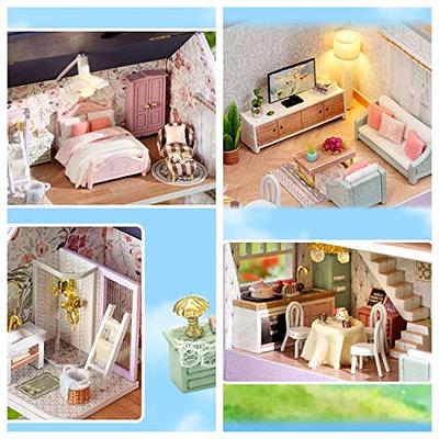 Spilay DIY Dollhouse Miniature Wooden Furniture Kit,Handmade Craft Mini  Villa Model with Dust Proof Cover and Music Box,1:24 Scale Creative Doll  House