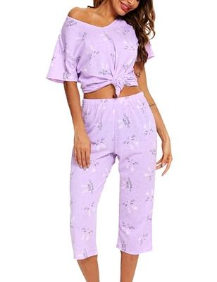 Women Cotton Summer Pajamas Set 2Pcs Top & Bottom Short Sleepwear