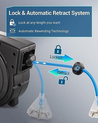 DEWENWILS Heavy Duty Cord Reel, 40FT Retractable Extension Power Cord, 12AWG /3C SJTOW, 3-Lighted Triple Outlets, 15A Circuit Breaker, Wall/Ceiling  Mounted, Adjustable Stopper UL Listed, Blue - Yahoo Shopping