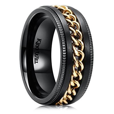 King Will 8mm Black Spinner Ring Stainless Steel Fidget Ring Anxiety Ring  For Men curb chain Inlay 11