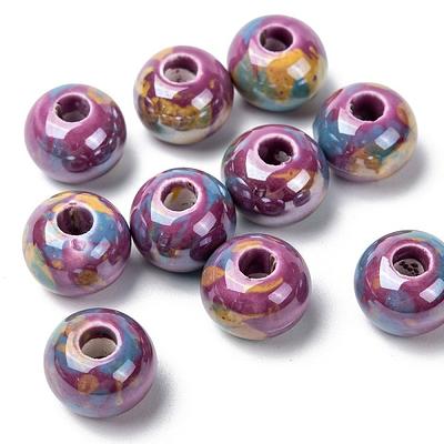 Handmade Porcelain European Beads, Large Hole Beads, Pearlized