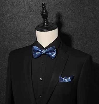 Mens Blue and Black Formal Event Pre-Tied Bow Tie and Pocket Square