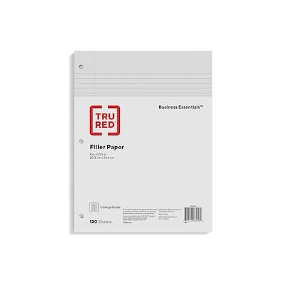 TRU RED College Ruled Filler Paper, 8 x 10.5, White, 120 Sheets/Pack, 36  Packs/Carton (TR37427), Red/White