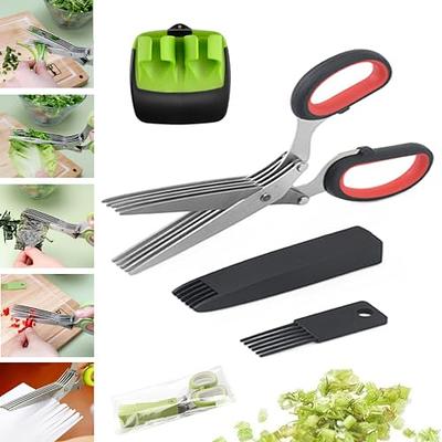 5 Blade Herb Scissors Kitchen Herb Shears Cutter Multipurpose Cutting Shear  with 5 Stainless Steel Blades & Safety Cover & Cleaning Comb Salad Sizzors