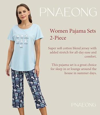 PNAEONG Women Pajama Set Sleepwear Tops with Capri Pants Casual