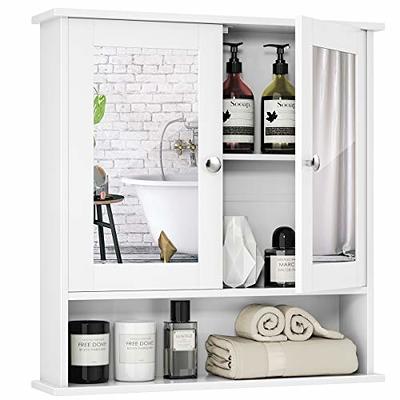 Gymax Bathroom Wall Cabinet Medicine Storage Cabinet w/ Open Shelf & Towel  Bar